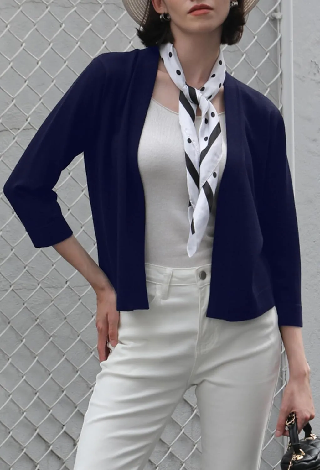 Women's 3/4 Sleeve Sweater Shrugs for Women Cropped Lightweight Knitted Cardigan
