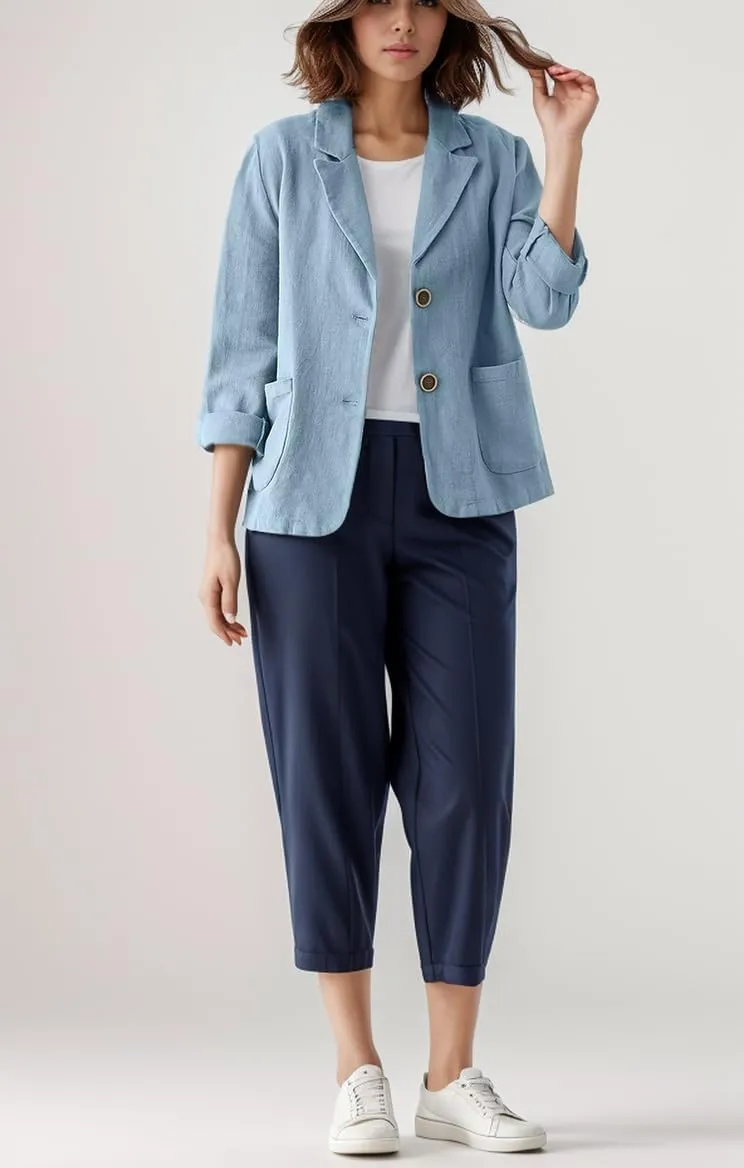 Women's Blazer Jackets Cotton Linen Casual Loose Long Sleeve