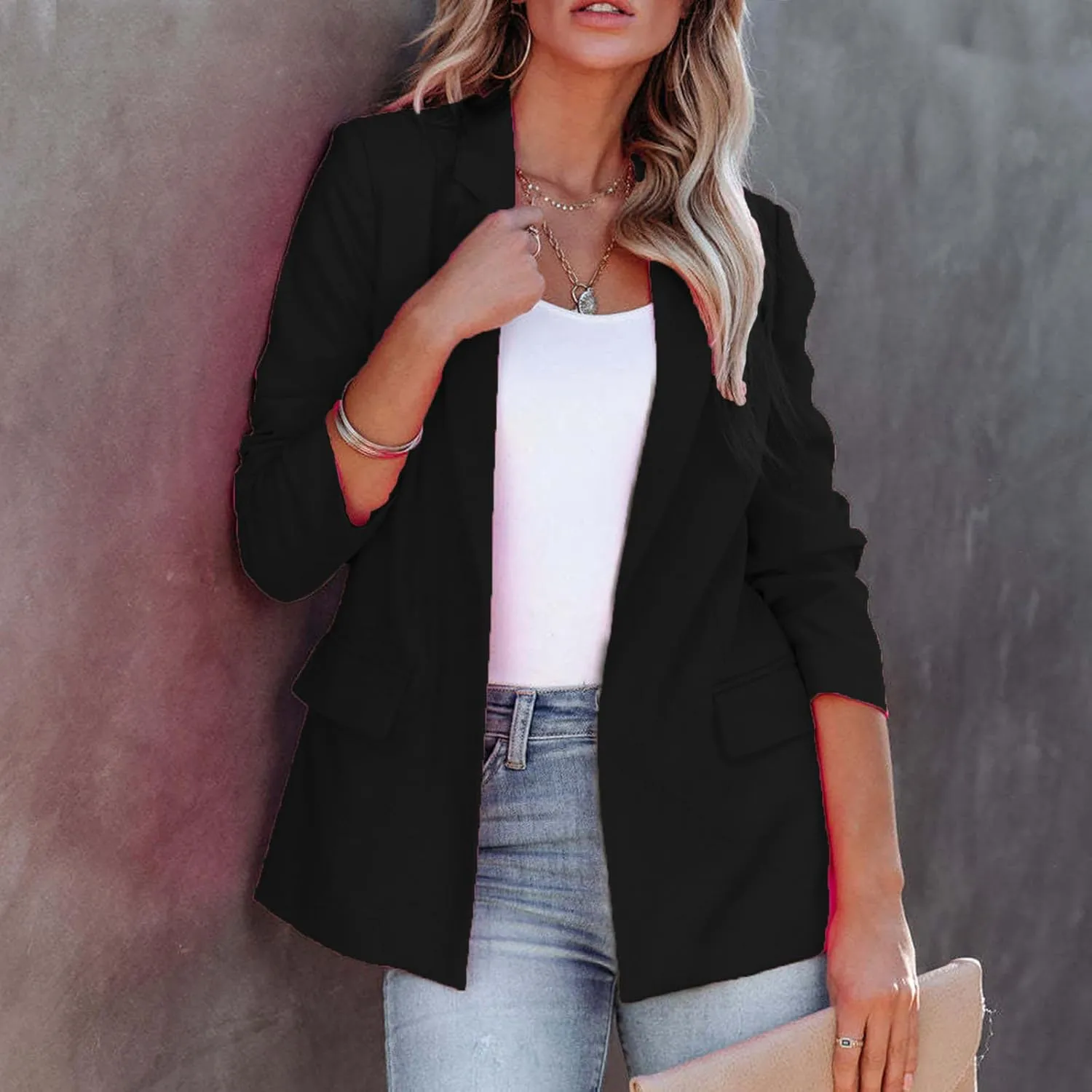 Women's Blazers 2025 Business Casual Long Sleeve Work Office Open Front Blazer Slim Fit Jacket with Pockets