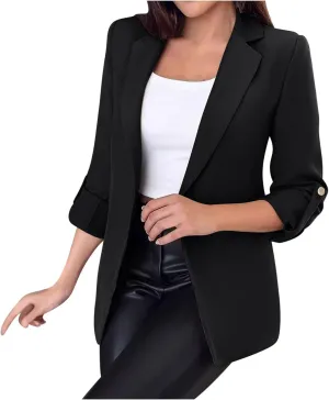 Womens Blazers for Work Casual 3/4 Sleeve Open Front Long Sleeve Suit Jacket Trendy Work Office Suit Blazer