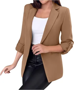 Womens Blazers for Work Casual 3/4 Sleeve Open Front Long Sleeve Suit Jacket Trendy Work Office Suit Blazer