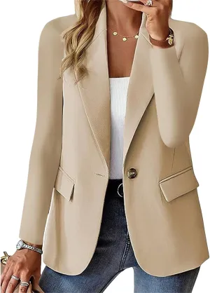 Womens Blazers for Work Casual Business Dressy Blazers Open Front Single Button Summer Jacket Fashion Suit Jacket