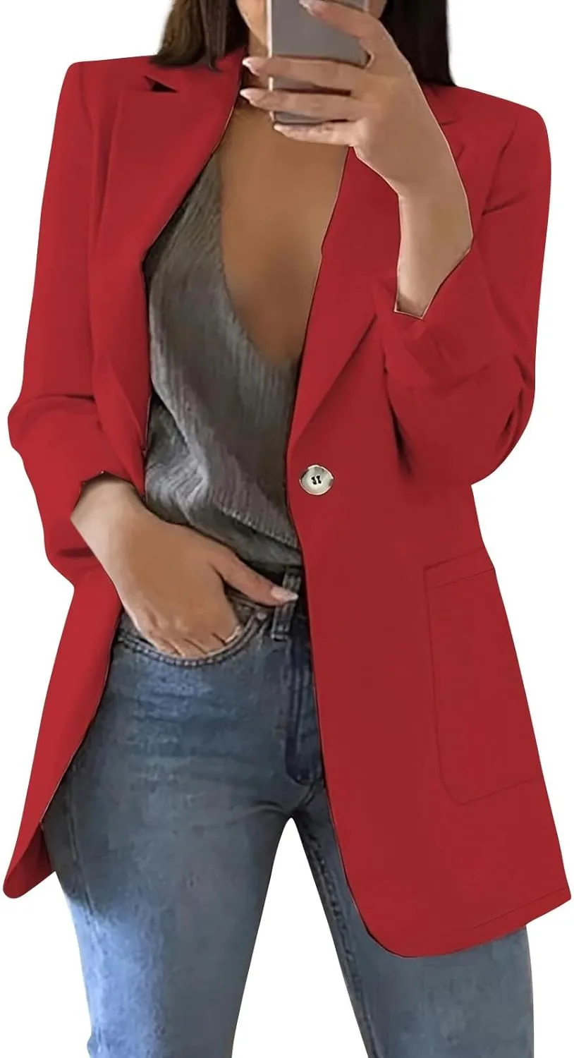 Womens Blazers for Work Casual Oversized Open Front Cardigan Jackets Button Business Office Blazer Coats with Pockets