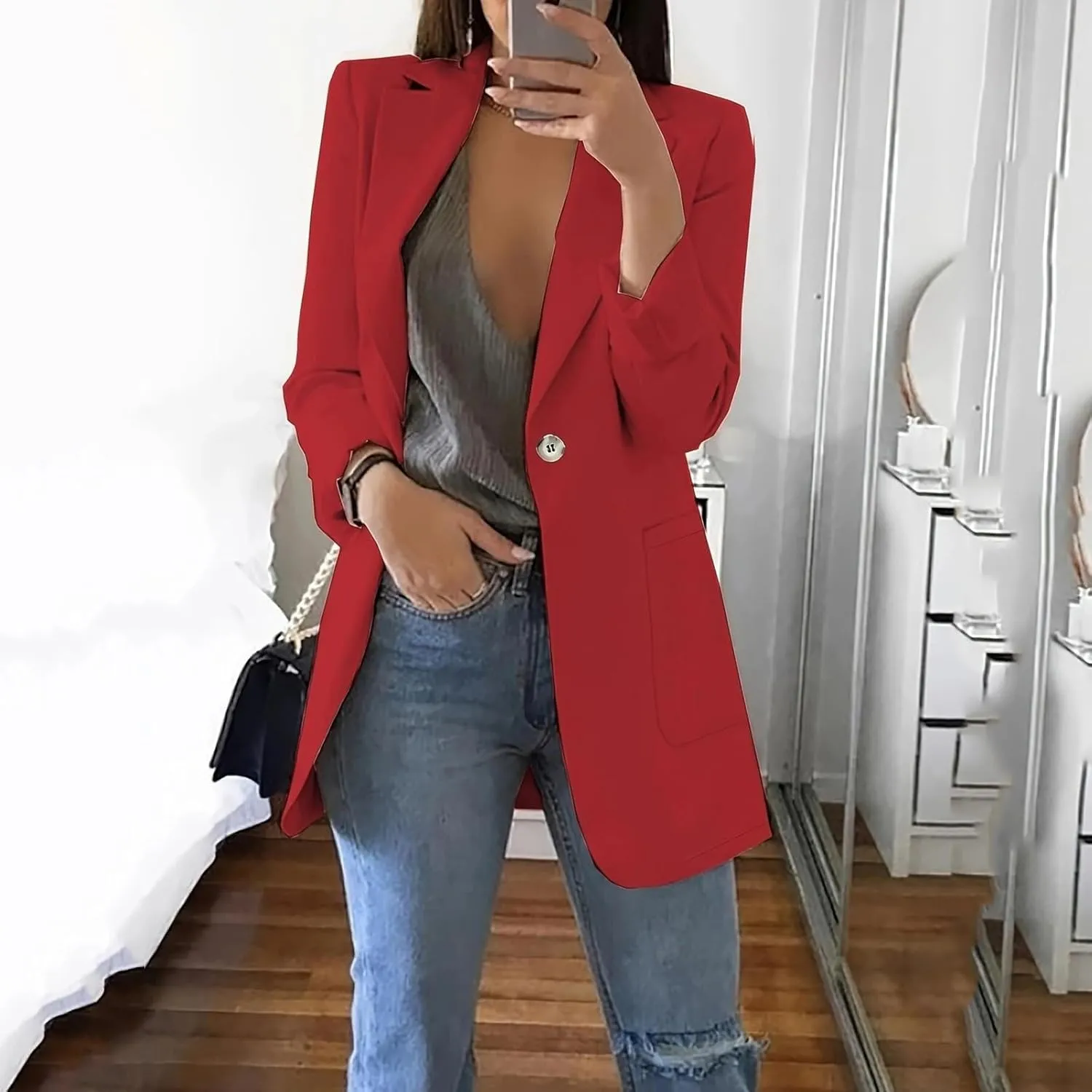 Womens Blazers for Work Casual Oversized Open Front Cardigan Jackets Button Business Office Blazer Coats with Pockets