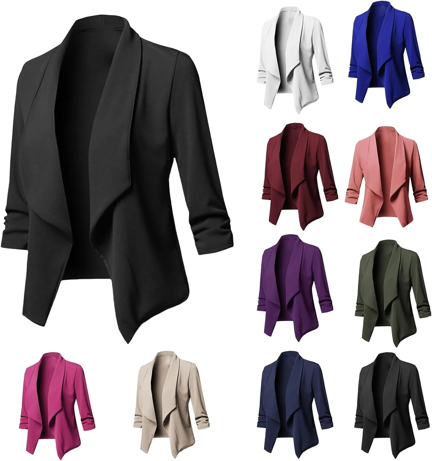 Womens Business Casual Blazer Shawl Collar Suit Jackets Open Front Long Sleeve Blazers Slim Fit Outwear Summer Coat
