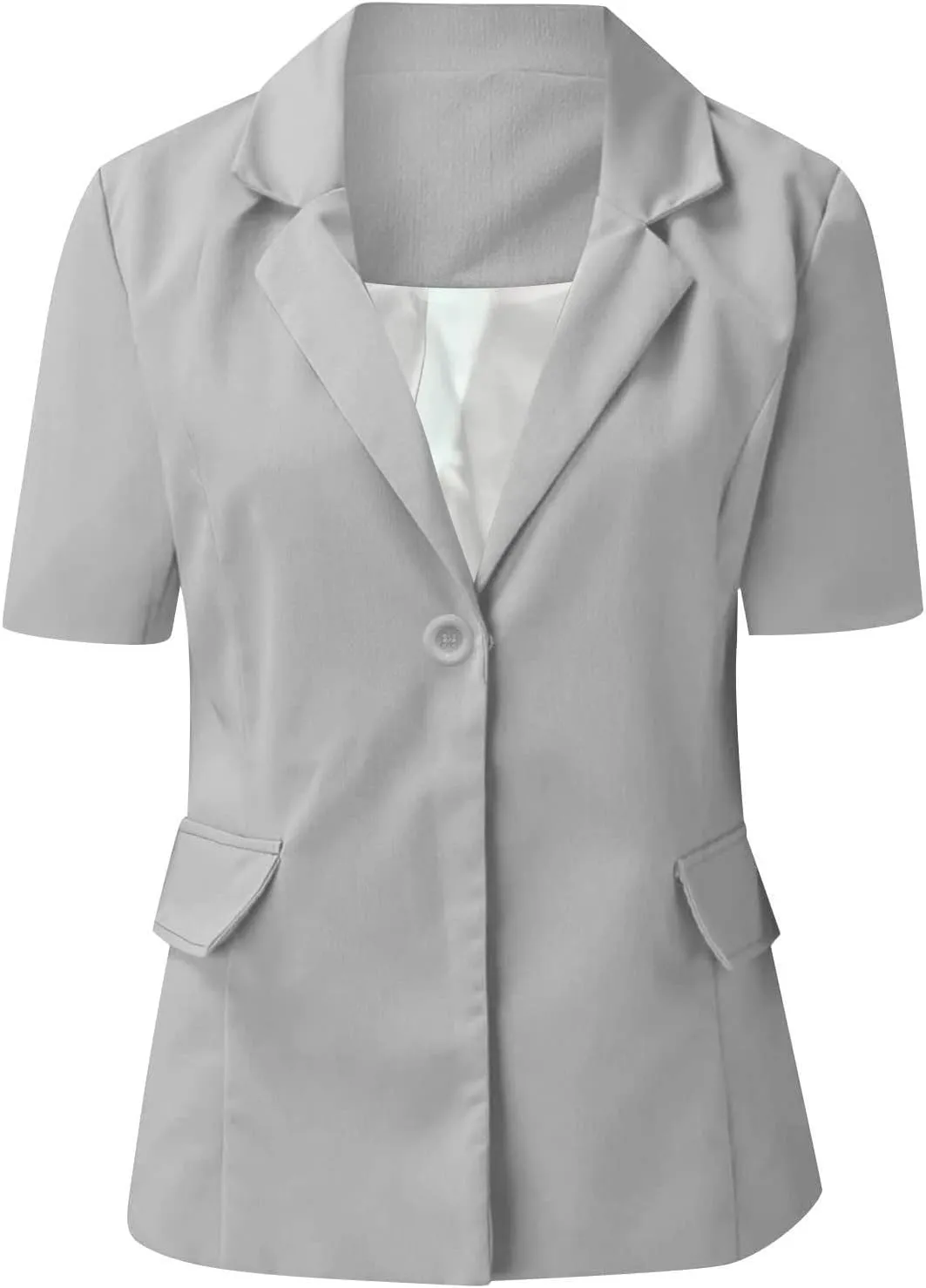 Women's Business Short Sleeve Blazer Jacket Casual Solid Open Front Tops Lapel Button Work Office Blazer Coat