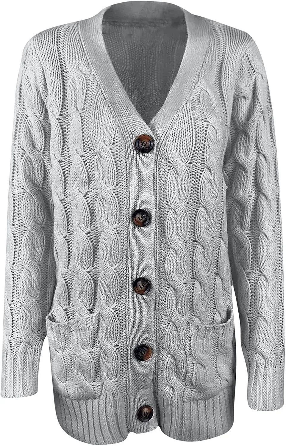 Womens Cable Knit Cotton Cardigan Sweaters Button V Neck Open Front Midi Sweater Jacket Winter Chunky Sweater Coat