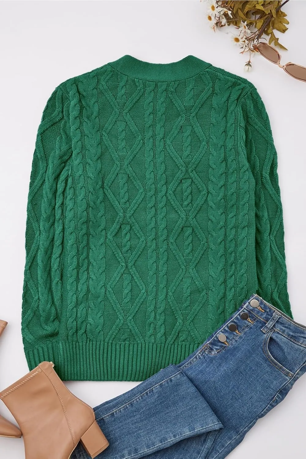 Women's Cable Knit Open Front Button Down Cardigan Sweater Long Sleeve Chunky Fall Sweater Outwear