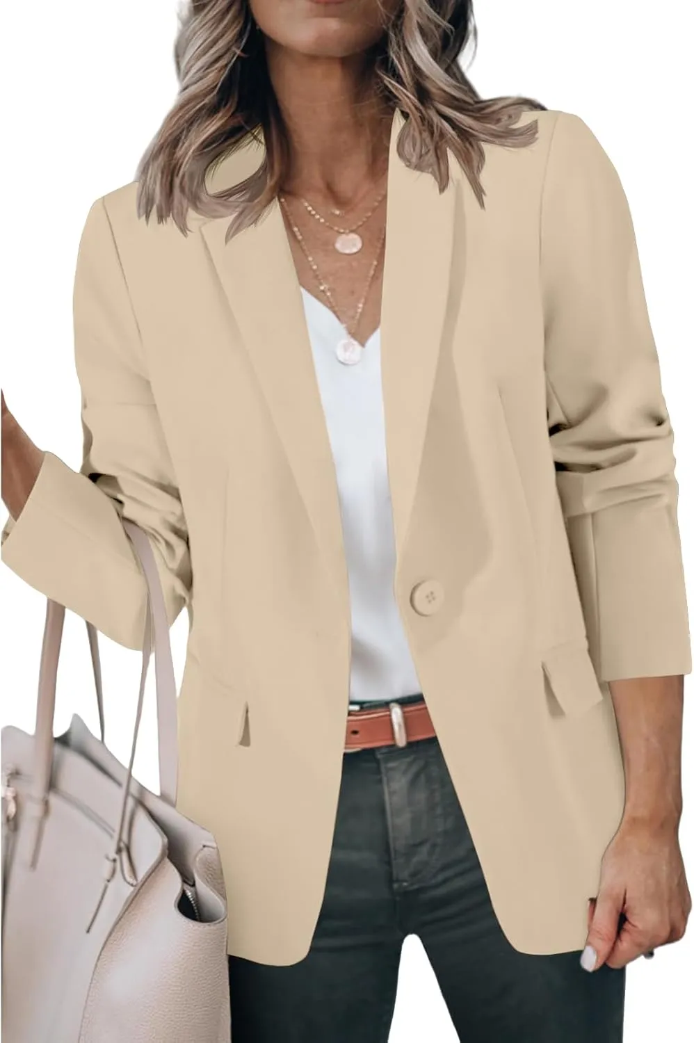 Womens Casual Blazers Long Sleeve Open Front Suit Jackets Business Dressy Top Work Office Blazer with Pockets