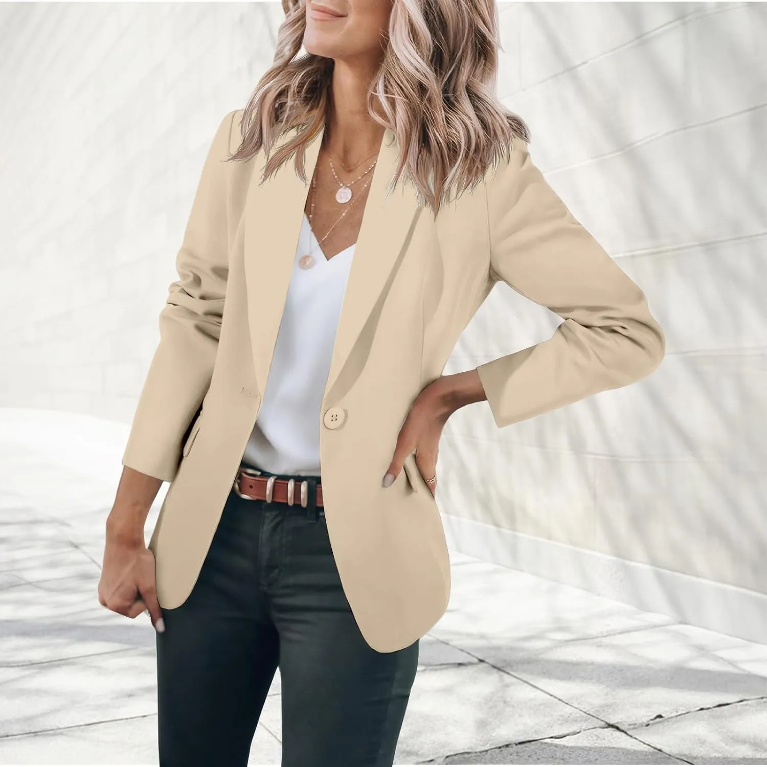 Womens Casual Blazers Long Sleeve Open Front Suit Jackets Business Dressy Top Work Office Blazer with Pockets