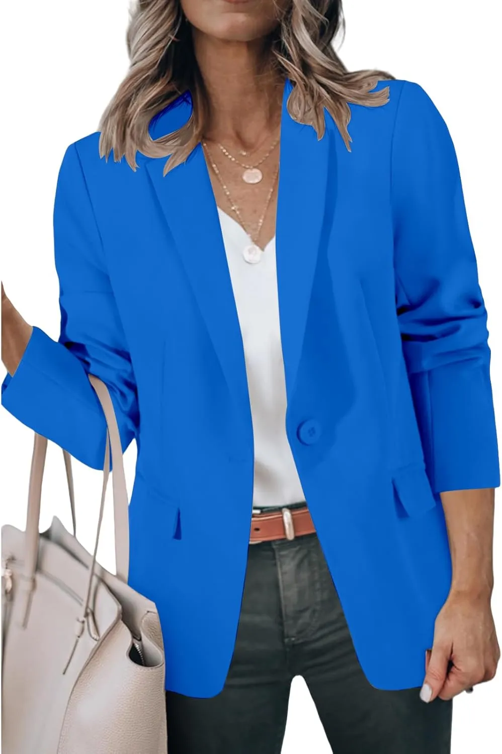 Womens Casual Blazers Long Sleeve Open Front Suit Jackets Business Dressy Top Work Office Blazer with Pockets