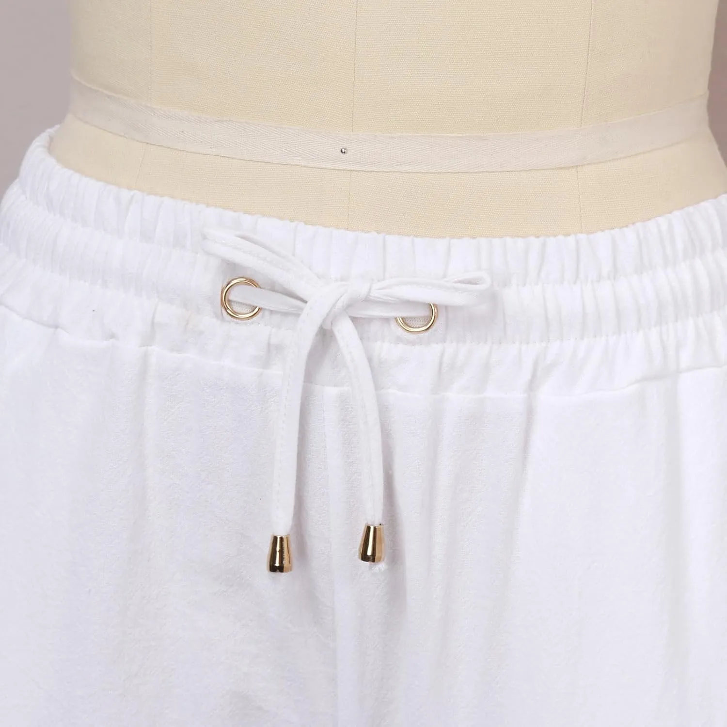 Women's Casual Cotton Linen Pants Lightweight Summer Relax Fit Elastic Waist Straight Leg Comfy Solid Trouser with Pockets