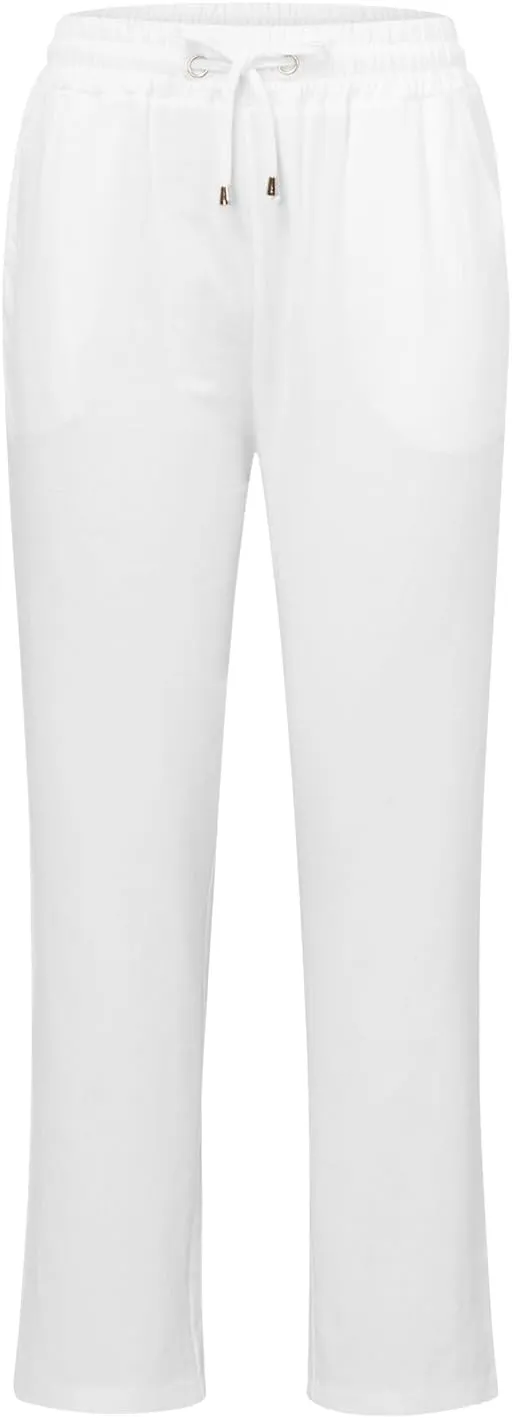 Women's Casual Cotton Linen Pants Lightweight Summer Relax Fit Elastic Waist Straight Leg Comfy Solid Trouser with Pockets