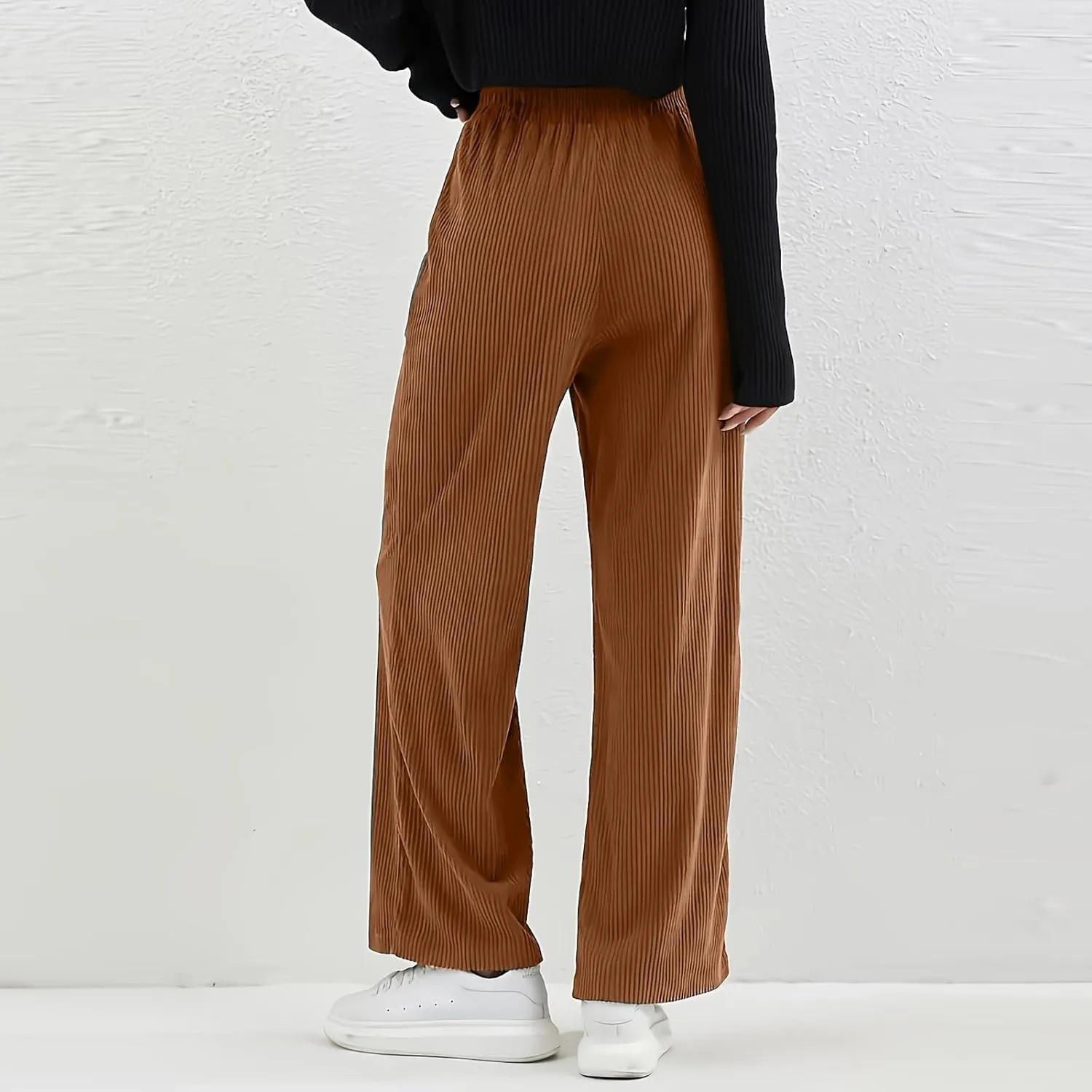 Womens Corduroy Pants Comfy High Waitsted Straight Leg Work Pants Trousers Business Casual Pants with Pockets
