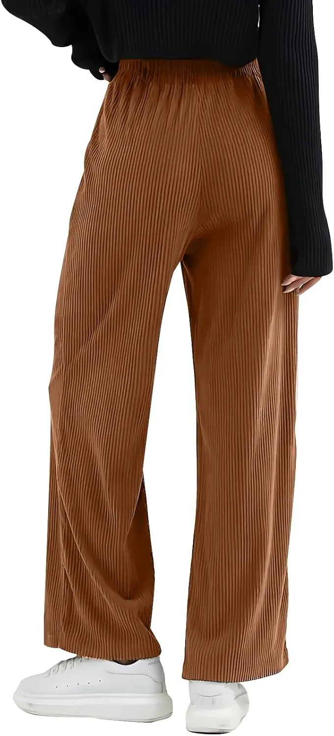 Womens Corduroy Pants Comfy High Waitsted Straight Leg Work Pants Trousers Business Casual Pants with Pockets