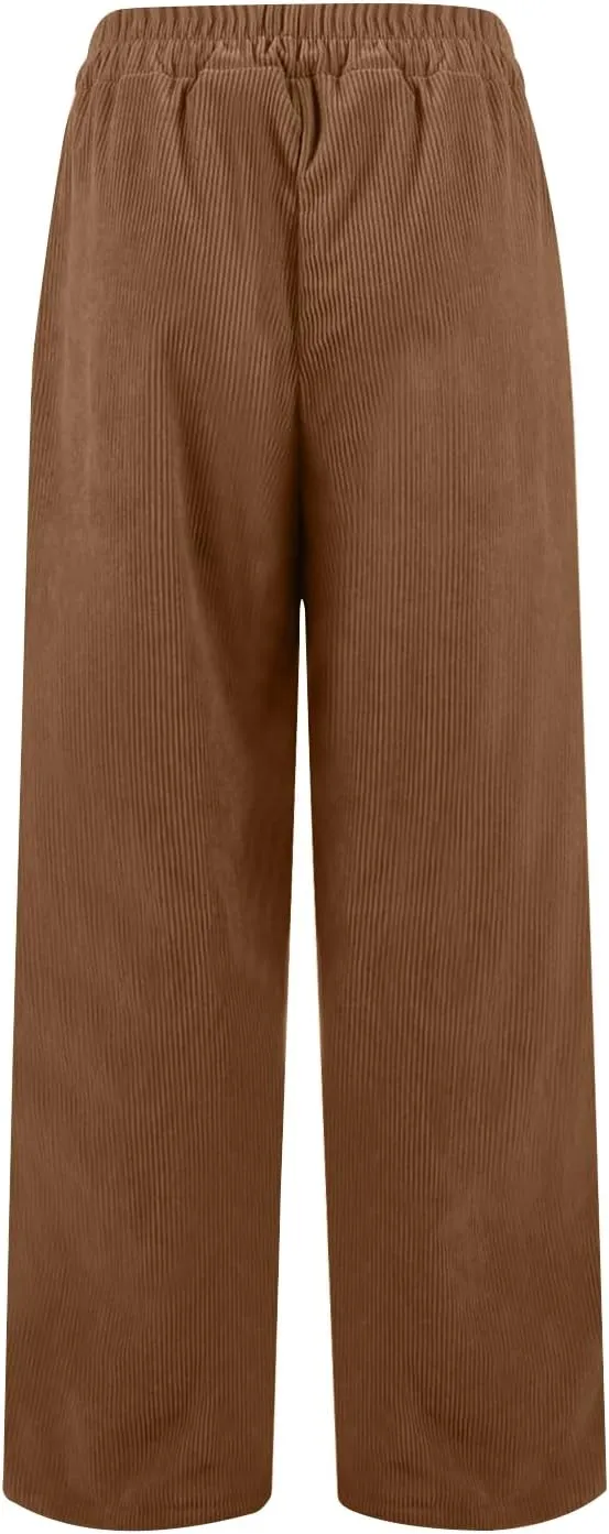 Womens Corduroy Pants Comfy High Waitsted Straight Leg Work Pants Trousers Business Casual Pants with Pockets