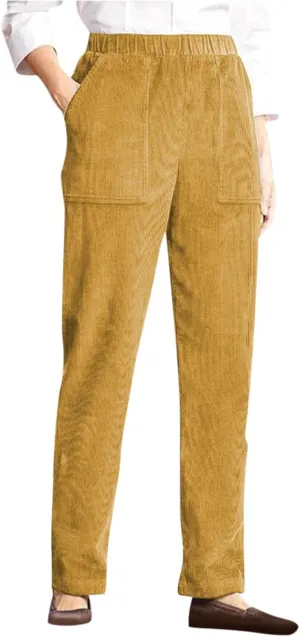 Womens Corduroy Pants Vintage High Waitsted Straight Leg Work Pants Trousers Business Casual Pants with Pockets