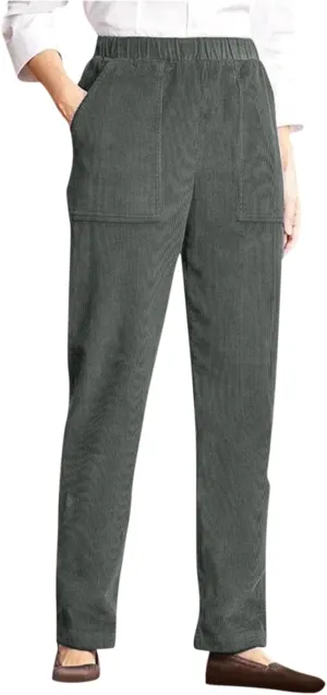 Womens Corduroy Pants Vintage High Waitsted Straight Leg Work Pants Trousers Business Casual Pants with Pockets
