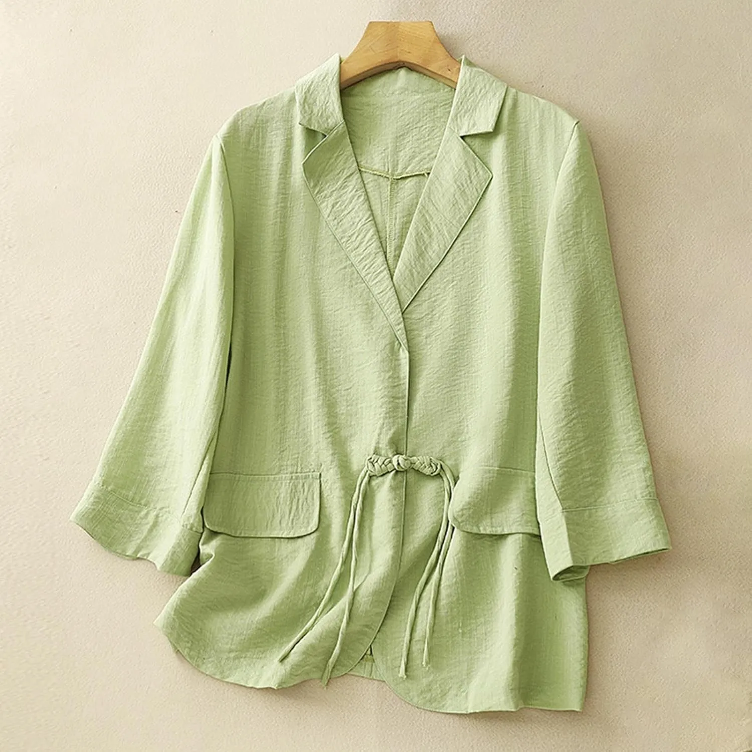 Womens Cotton Linen Blazers Fashion Fall 3/4 Sleeve Lapel Button Cardigans Dressy Casual Lightweight Vintage Jackets