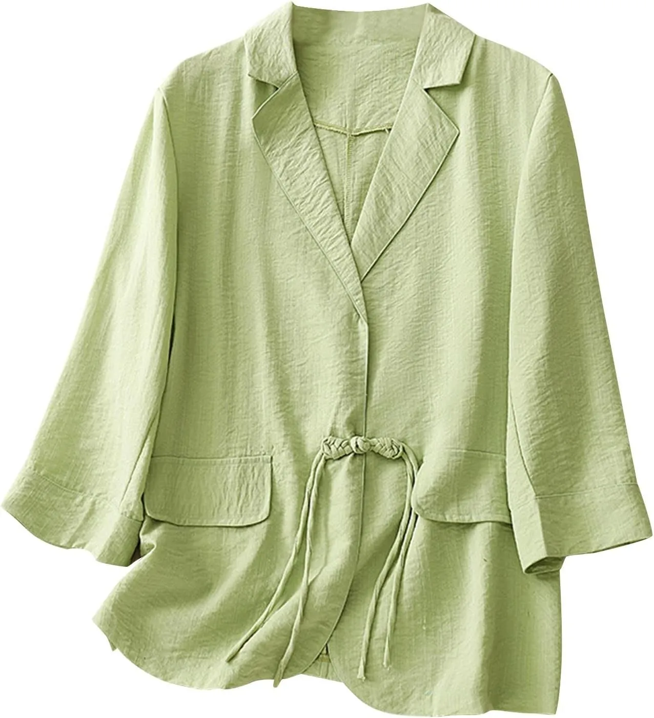 Womens Cotton Linen Blazers Fashion Fall 3/4 Sleeve Lapel Button Cardigans Dressy Casual Lightweight Vintage Jackets