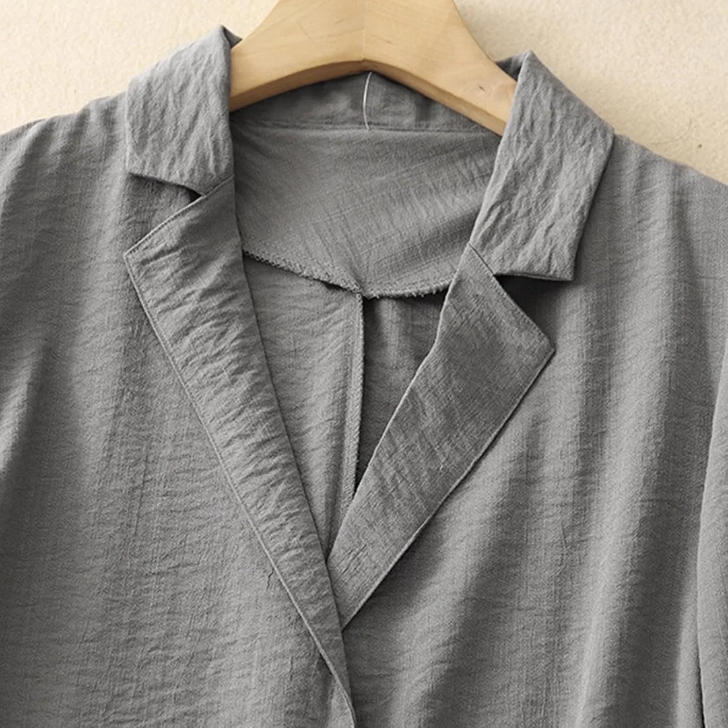 Womens Cotton Linen Blazers Fashion Fall 3/4 Sleeve Lapel Button Cardigans Dressy Casual Lightweight Vintage Jackets