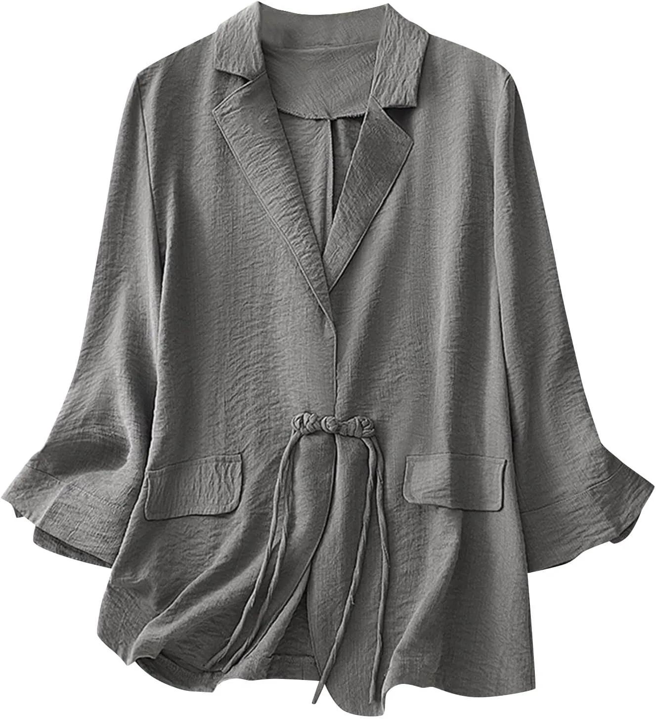 Womens Cotton Linen Blazers Fashion Fall 3/4 Sleeve Lapel Button Cardigans Dressy Casual Lightweight Vintage Jackets