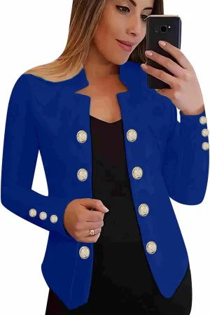 Women's Double Button Loose Fit Suit Jackets Notch Lapel Work Office Blazers Casual Open Front Blazer