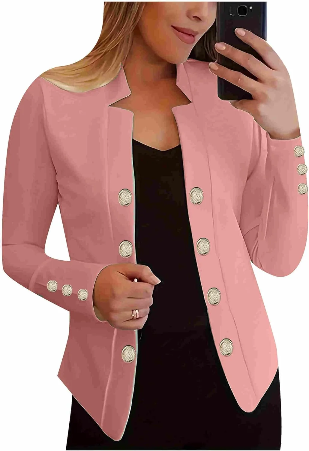 Women's Double Button Loose Fit Suit Jackets Notch Lapel Work Office Blazers Casual Open Front Blazer