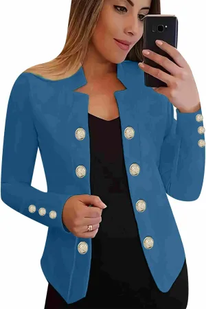 Women's Double Button Loose Fit Suit Jackets Notch Lapel Work Office Blazers Casual Open Front Blazer