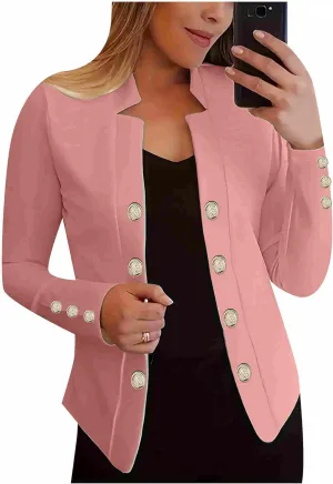 Women's Double Button Loose Fit Suit Jackets Notch Lapel Work Office Blazers Casual Open Front Blazer
