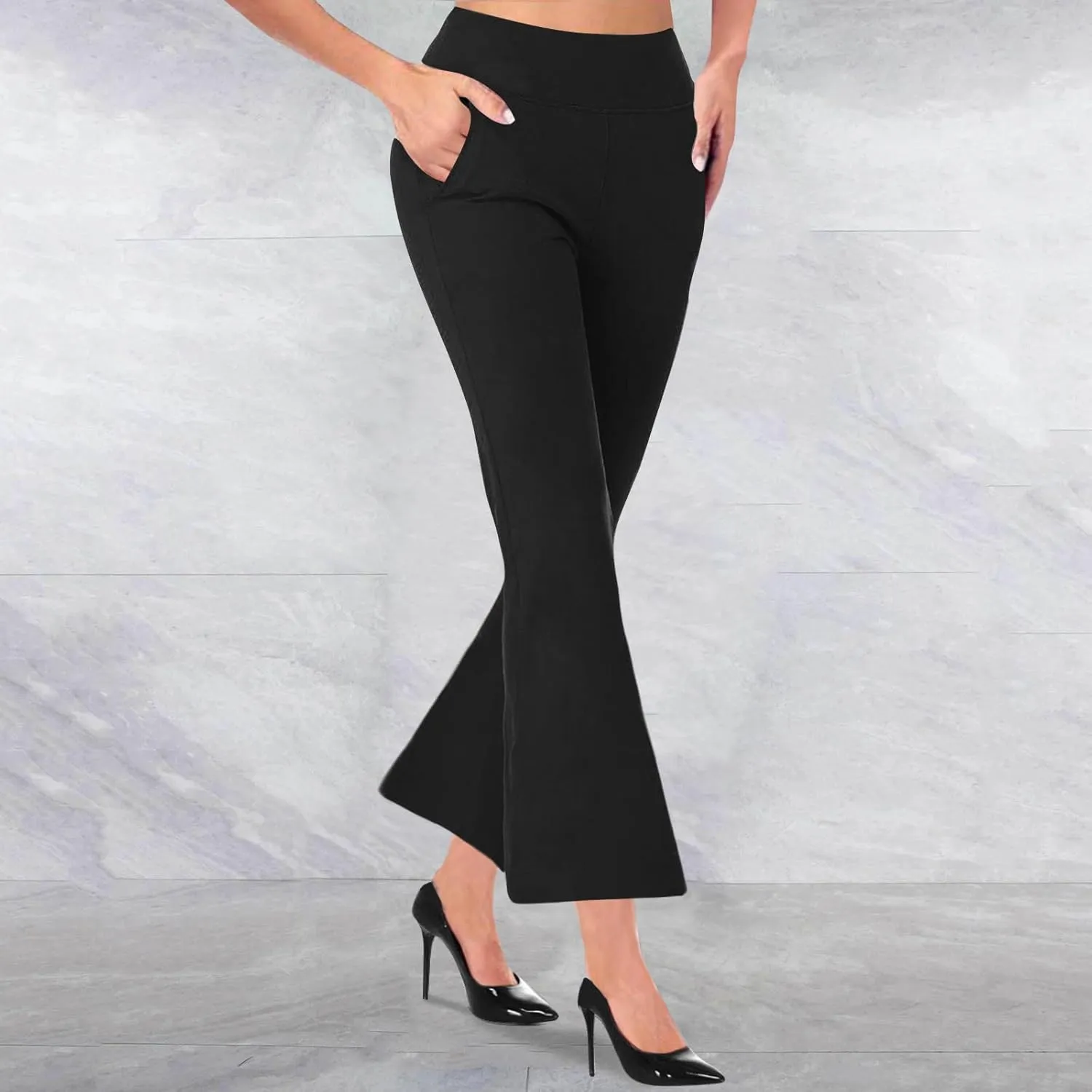 Women's Dress Pants with Pockets Stretchy Straight Leg Flare Pants Business Casual Slacks Trousers with Pockets