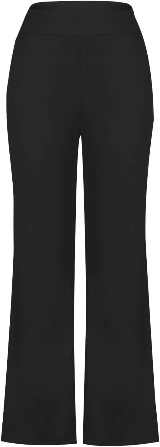Women's Dress Pants with Pockets Stretchy Straight Leg Flare Pants Business Casual Slacks Trousers with Pockets