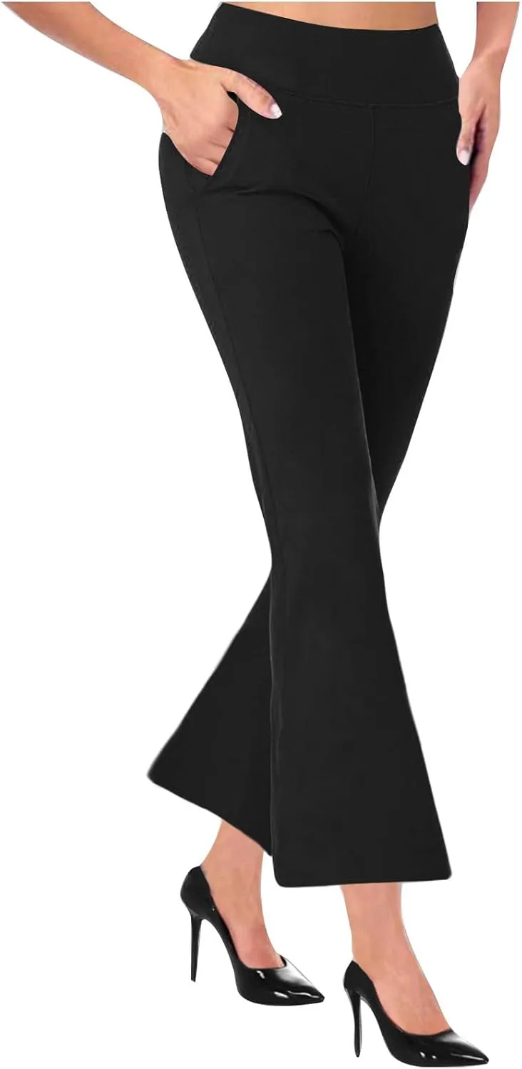 Women's Dress Pants with Pockets Stretchy Straight Leg Flare Pants Business Casual Slacks Trousers with Pockets
