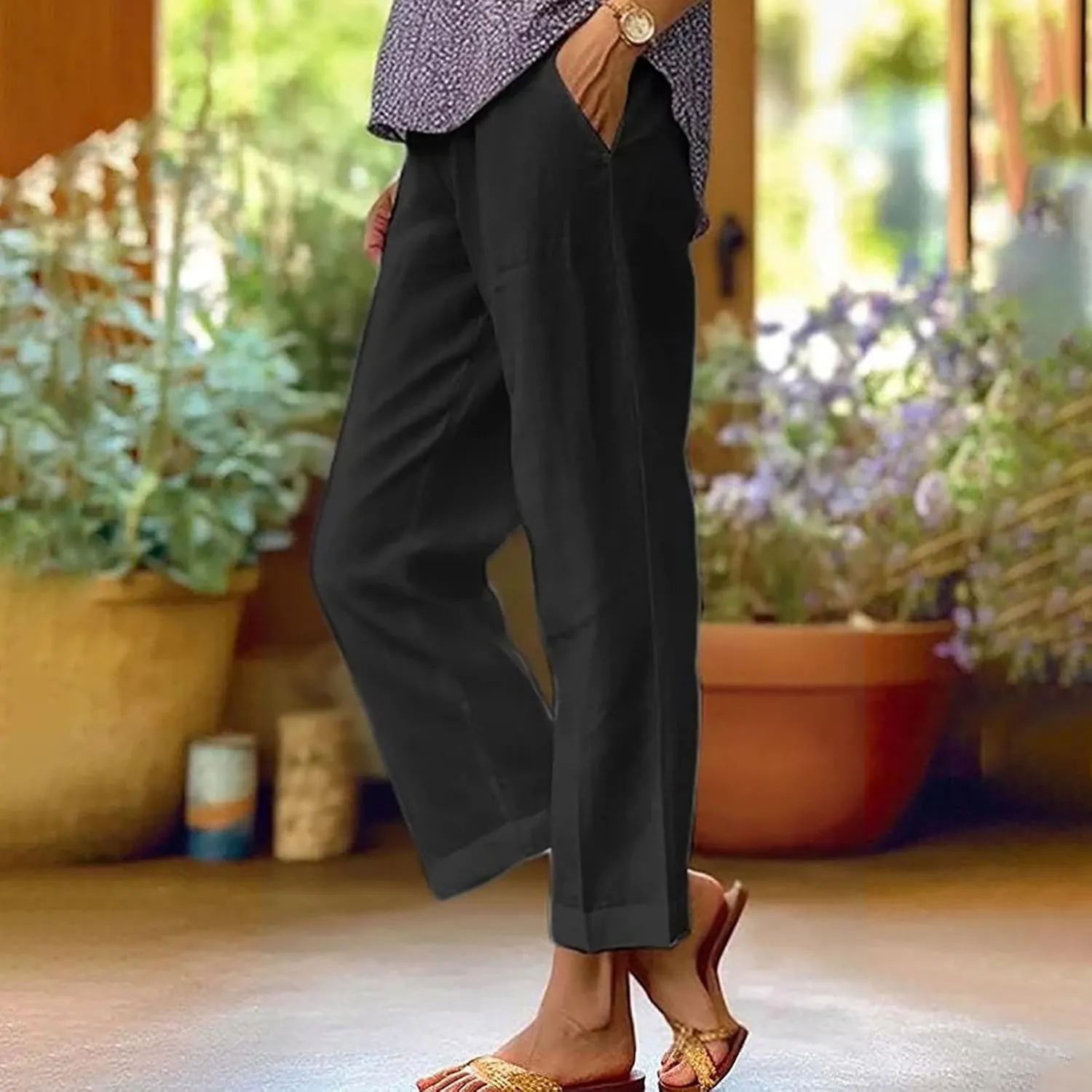 Womens Fashion Trousers Wide Leg Lightweight Straight Loose Chinos Casual Lounge Pants Working Business Outdoor