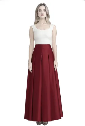 Women's Front Pleated Back Elastic Formal Prom Party Maxi Skirt A-Line Satin Skirts with Pockets