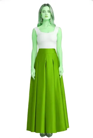 Women's Front Pleated Back Elastic Formal Prom Party Maxi Skirt A-Line Satin Skirts with Pockets