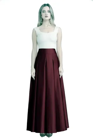 Women's Front Pleated Back Elastic Formal Prom Party Maxi Skirt A-Line Satin Skirts with Pockets