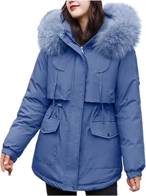 Women's Heavy Parka Jackets Warm Puffer Coats with Fur Hood Winter Outwear Thick Down Jacket Casual Quilted Jacket
