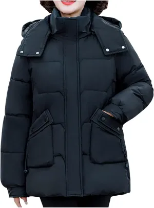 Women's Hooded Puffer Coats 2024 Trendy Quilted Down Jacket Plus Size Thick Coat with Pockets Winter Warm Outerwear