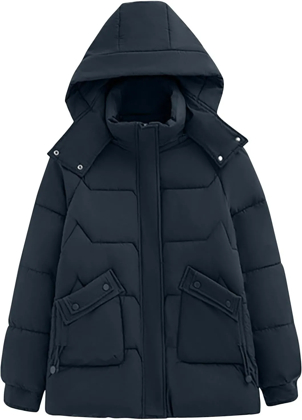Women's Hooded Puffer Coats 2024 Trendy Quilted Down Jacket Plus Size Thick Coat with Pockets Winter Warm Outerwear
