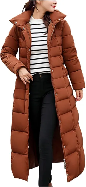 Women's Hooded Thickened Long Down Jacket Maxi Down Parka Puffer Coat Winter Warm with Faux Fur Hooded Cotton Coats