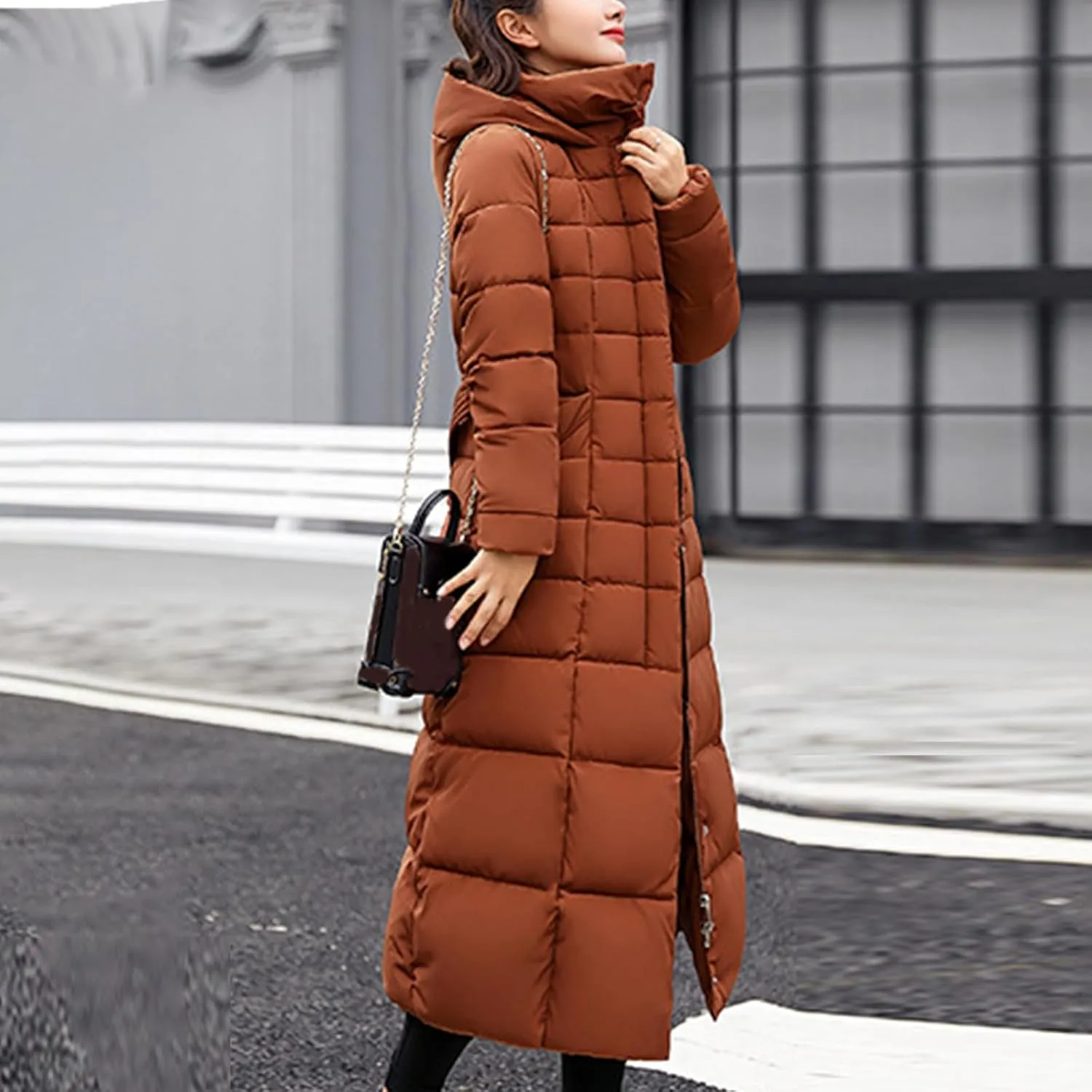 Women's Hooded Thickened Long Down Jacket Maxi Down Parka Puffer Coat Winter Warm with Faux Fur Hooded Cotton Coats