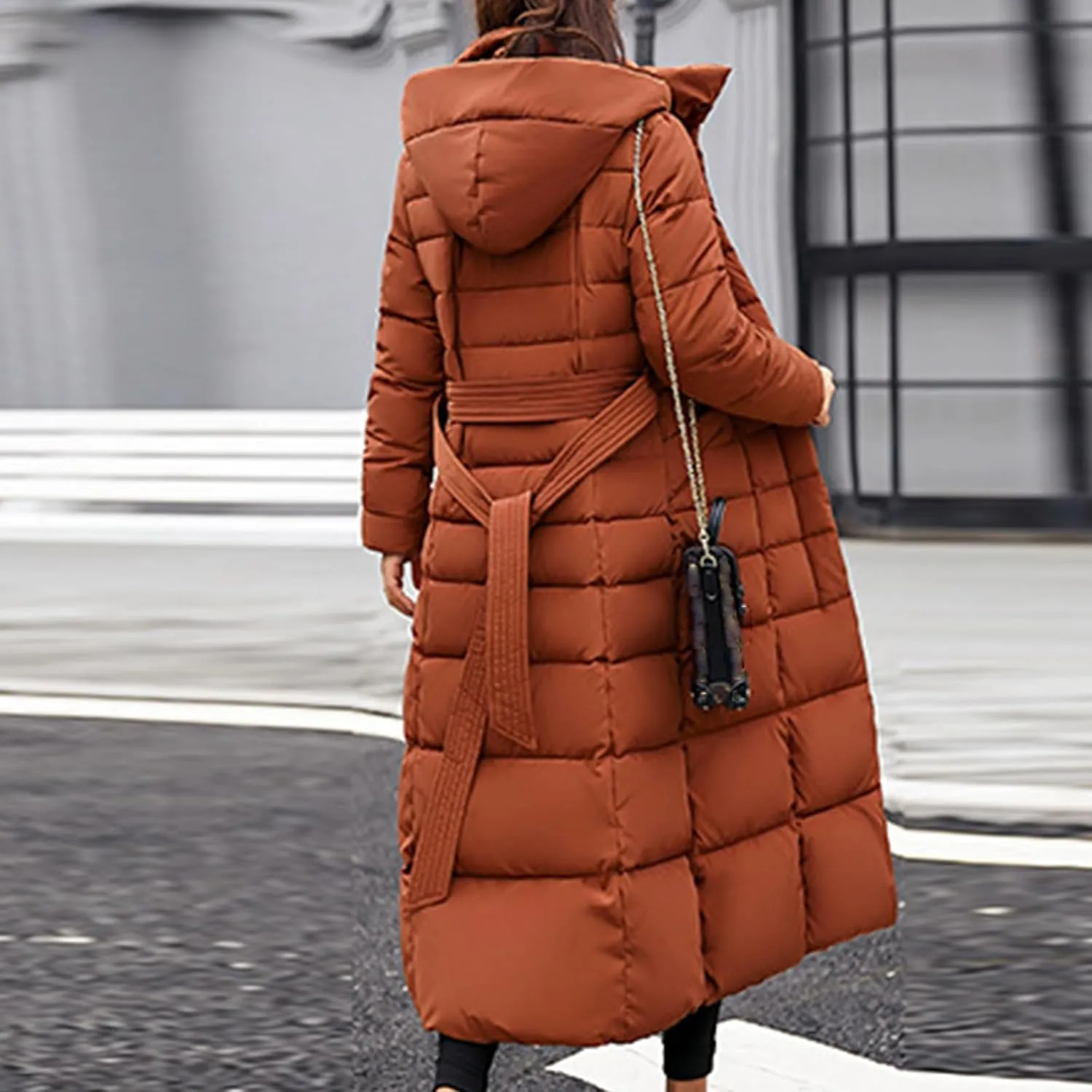 Women's Hooded Thickened Long Down Jacket Maxi Down Parka Puffer Coat Winter Warm with Faux Fur Hooded Cotton Coats