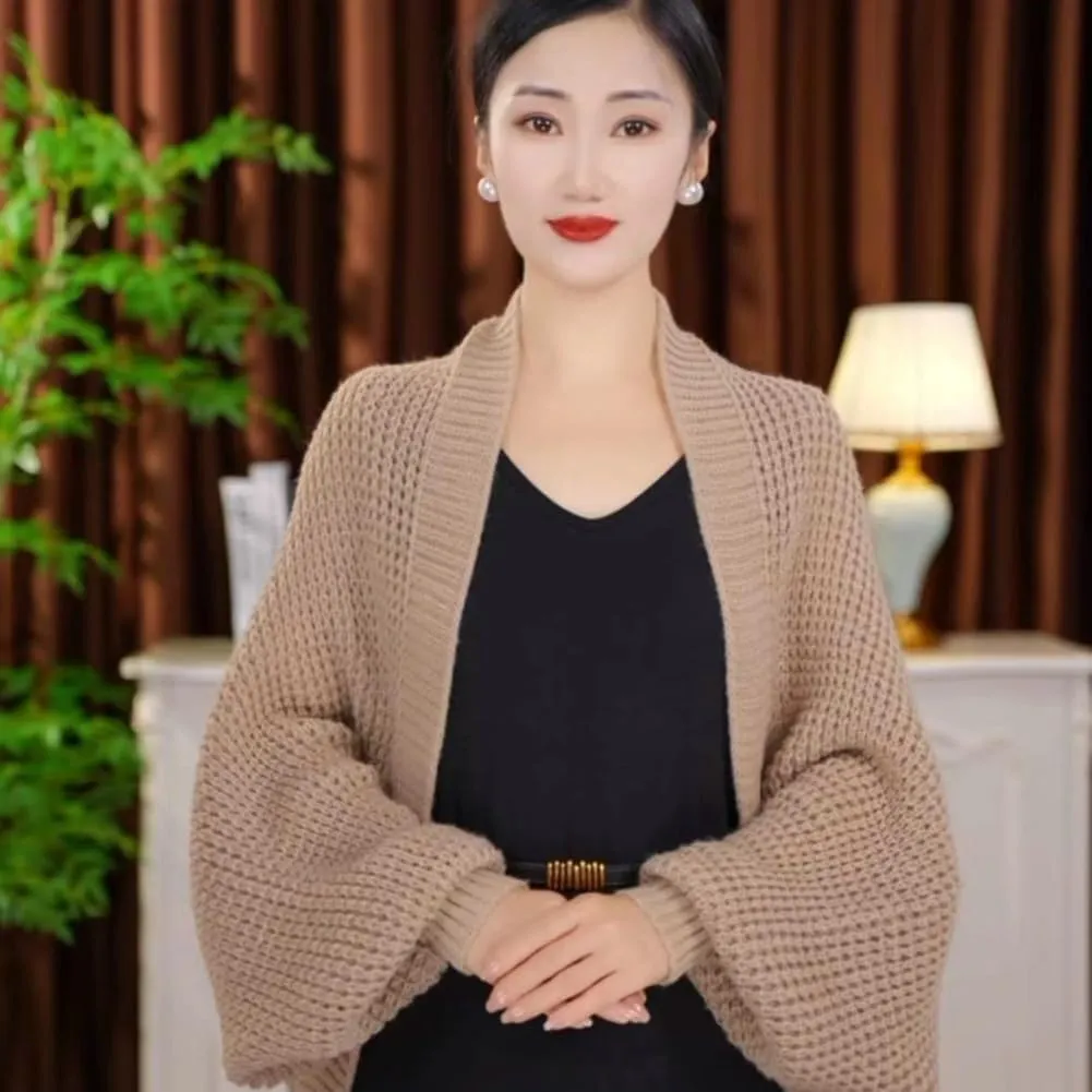 Women's Kimono Batwing Cable Chunky Knitted Slouchy Oversized Wrap Cardigan Fashion Shawl Sweater Open Front Outwear Coat