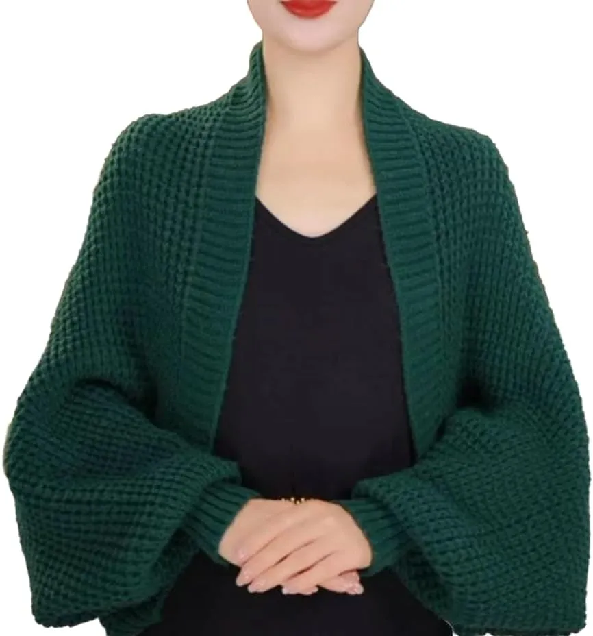 Women's Kimono Batwing Cable Chunky Knitted Slouchy Oversized Wrap Cardigan Fashion Shawl Sweater Open Front Outwear Coat