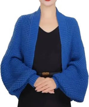 Women's Kimono Batwing Cable Chunky Knitted Slouchy Oversized Wrap Cardigan Fashion Shawl Sweater Open Front Outwear Coat