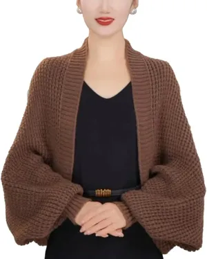 Women's Kimono Batwing Cable Chunky Knitted Slouchy Oversized Wrap Cardigan Fashion Shawl Sweater Open Front Outwear Coat