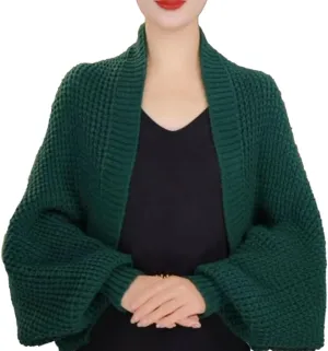 Women's Kimono Batwing Cable Chunky Knitted Slouchy Oversized Wrap Cardigan Fashion Shawl Sweater Open Front Outwear Coat