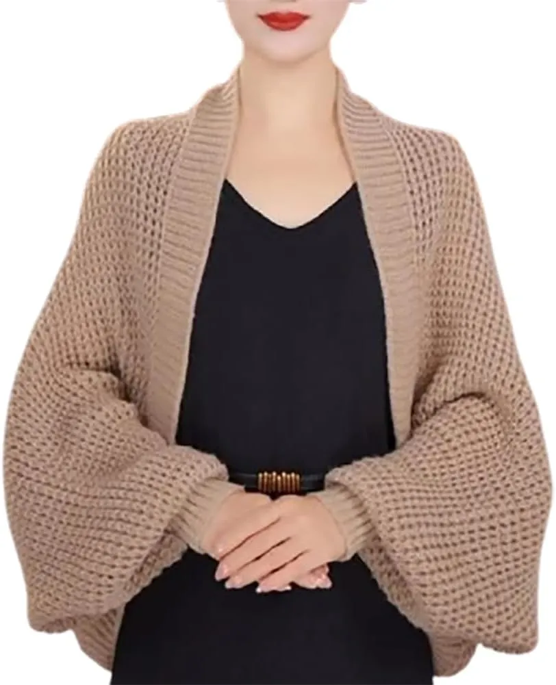 Women's Kimono Batwing Cable Chunky Knitted Slouchy Oversized Wrap Cardigan Fashion Shawl Sweater Open Front Outwear Coat