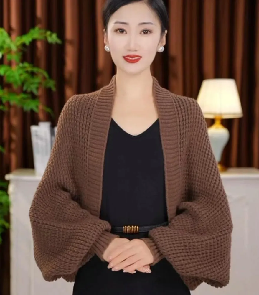 Women's Kimono Batwing Cable Chunky Knitted Slouchy Oversized Wrap Cardigan Fashion Shawl Sweater Open Front Outwear Coat